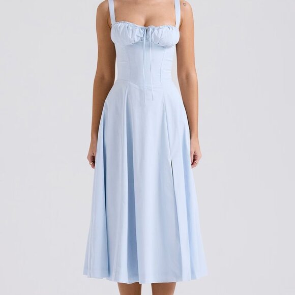 HOUSE OF CB 'Carmen' Soft Blue Cotton Bustier Sundress NWOT - Picture 7 of 9